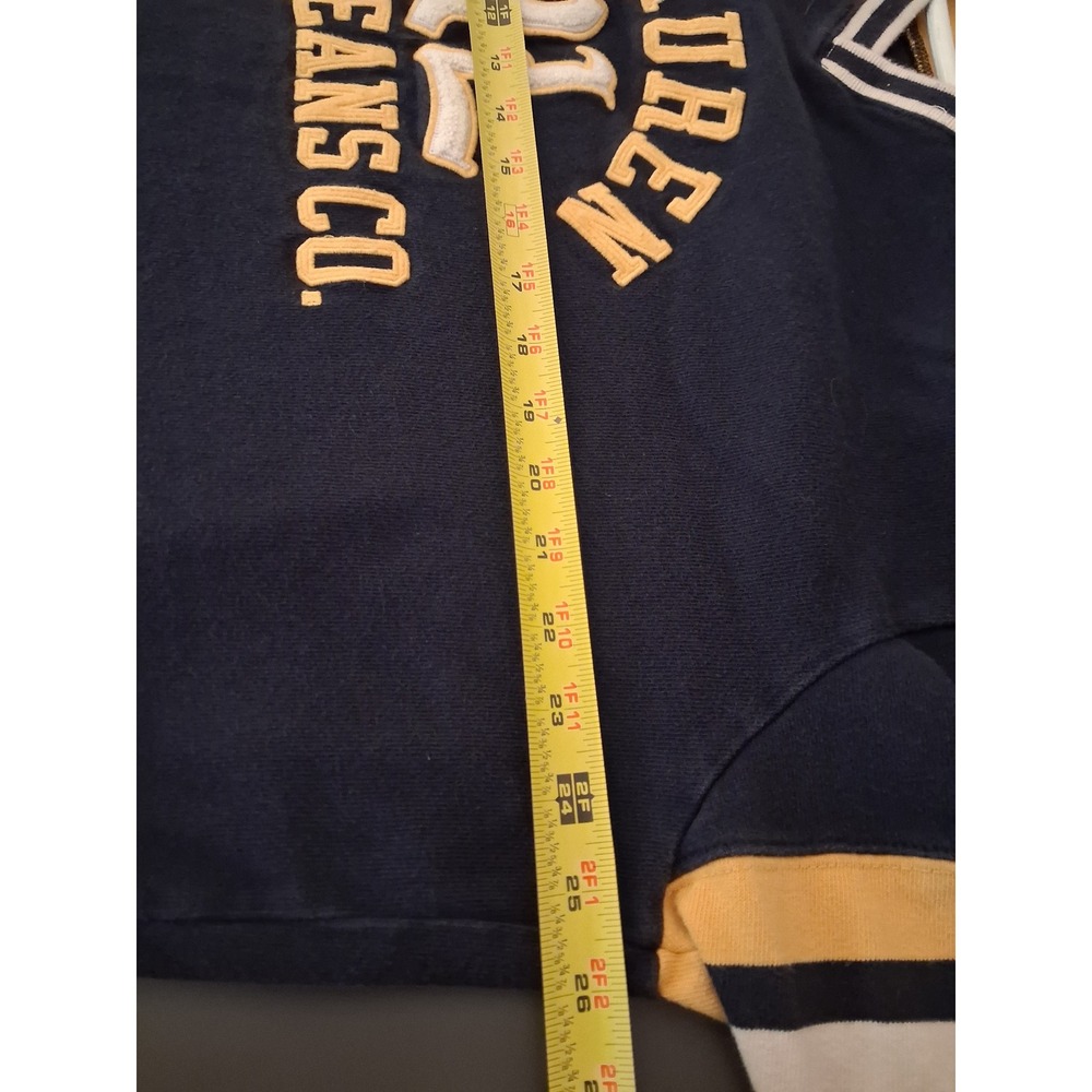 Vintage 90s Polo Jeans Co Ralph Lauren V-Neck Hockey Sweatshirt Navy Yellow XL - Picture 6 of 9